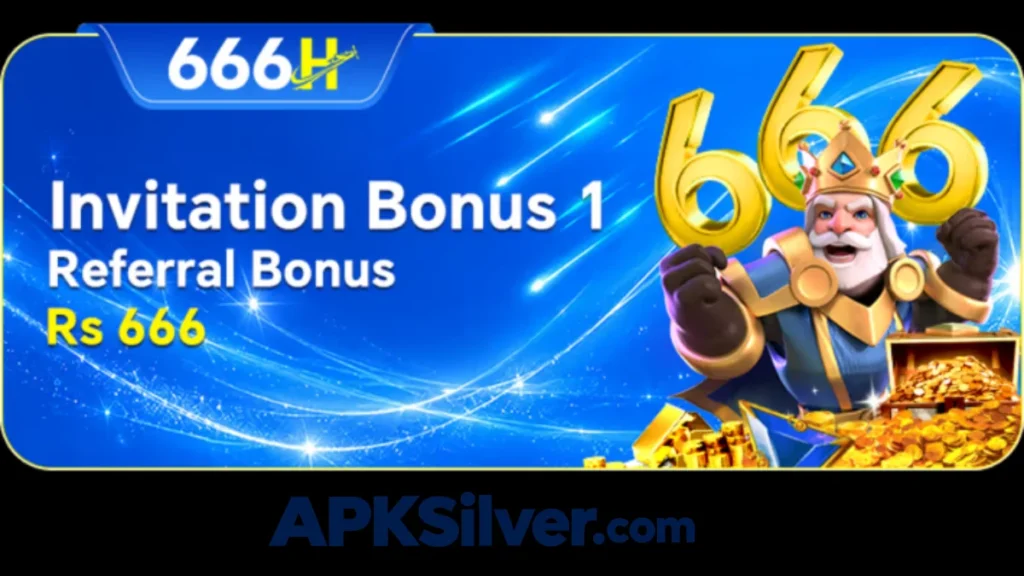666H invitation bonus one banner with a golden king character, offering a Rs 666 referral reward.