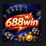 688win Game app icon with red and gold lettering, playing cards, poker chips, and stacked gold coins.