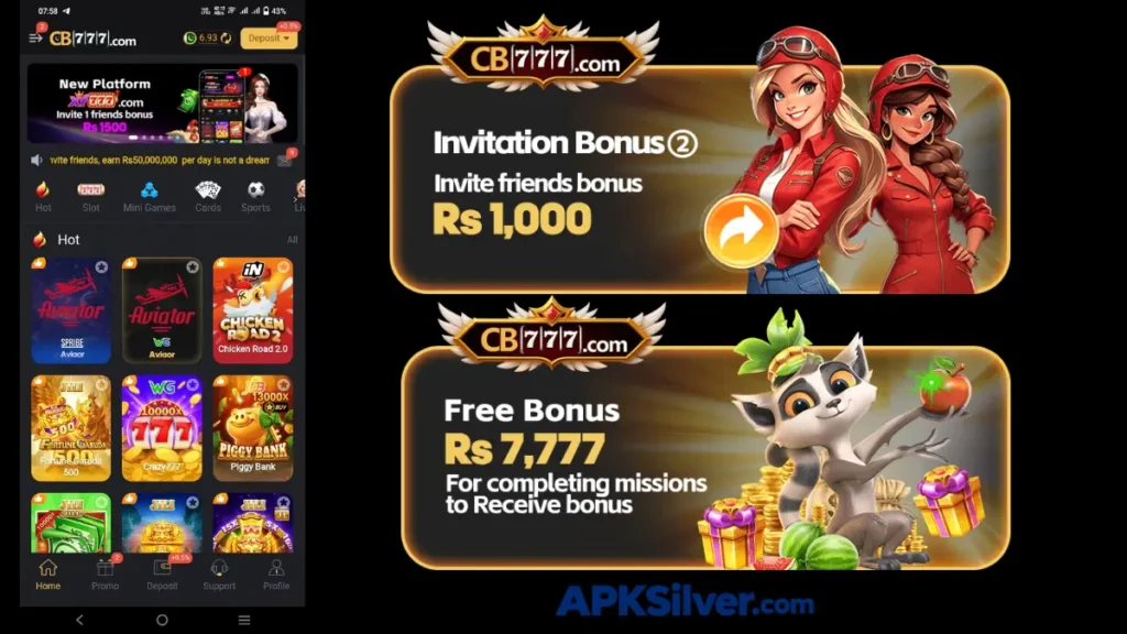 homepage showing an invitation bonus banner offering Rs 1,000 for inviting friends.