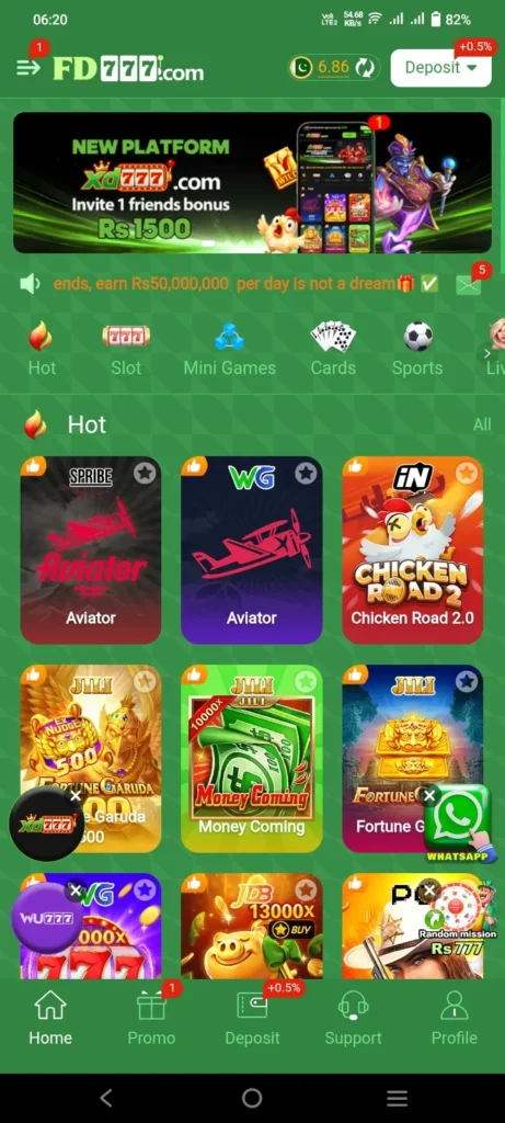 FD777 App homepage screenshot