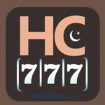 HC777 app icon with large peach lettering, a white crescent moon and star, and triple sevens slot reels.