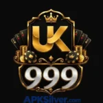 UK999 app icon with gold crown, playing cards, poker chips, and an ornate black and gold crest design.