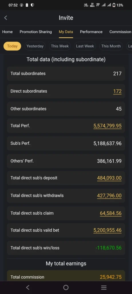 m999 game invite section screenshot, earning of user.