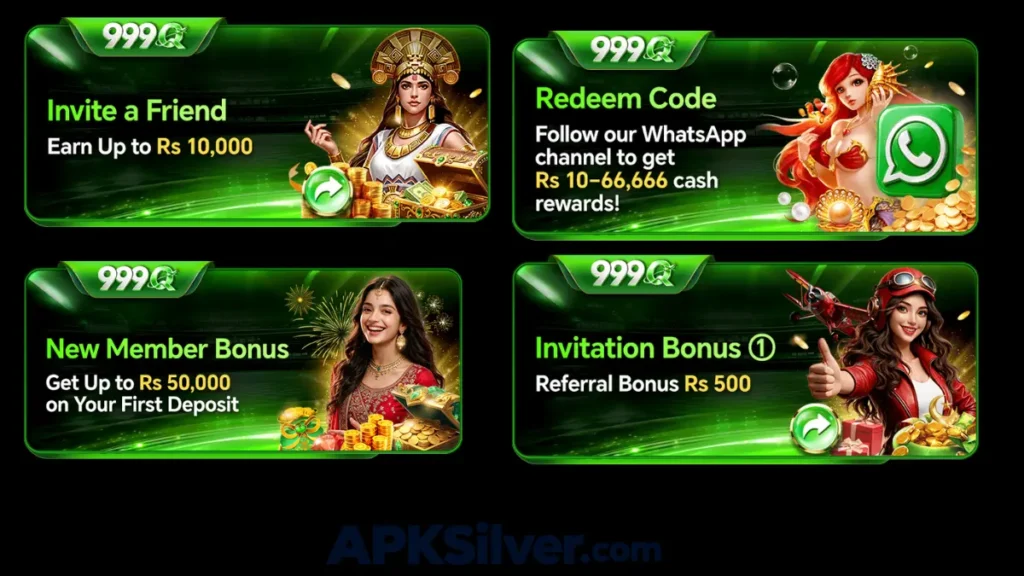 promotional banners of the game showing different bonuses and rewards