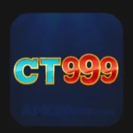CT999 Game app icon with teal and red lettering on a dark navy blue rounded square background design.